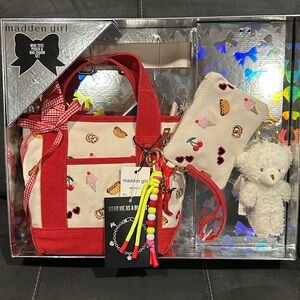 Madden Girl Red and Cream Tote with Accessories